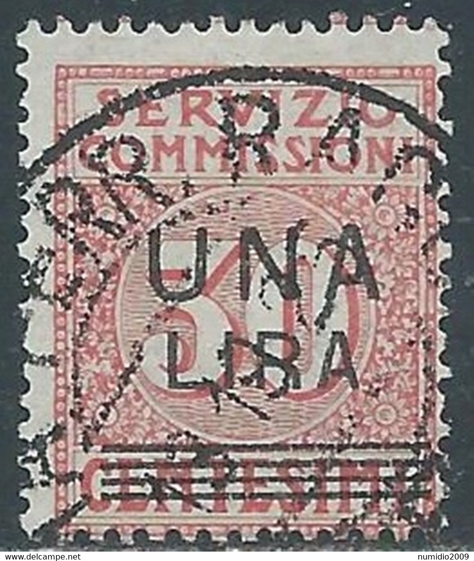 1925 REGNO SERVIZIO COMMISSIONI USATO 1 LIRA SU 30 CENT - RE31-10 - Vaglia Postale