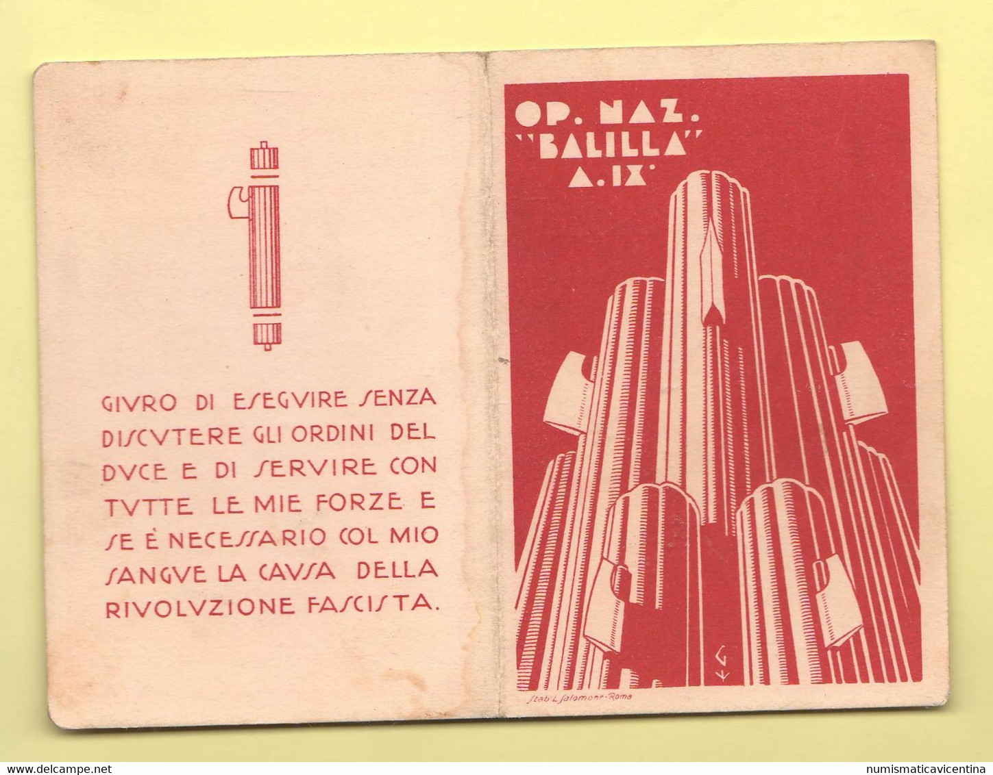 Balilla Tessera Giovane Italiana 1931 Fiumalbo Modena ONB Anno IX° Ventennio - Altri & Non Classificati