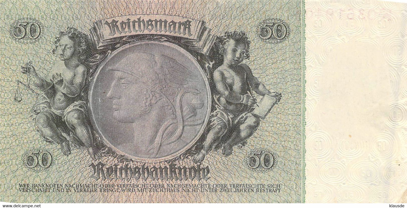 50 Reichsmark Reichsbanknote Berlin, 30.März 1933 Ro.175d Kriegsdruck - 20 Reichsmark