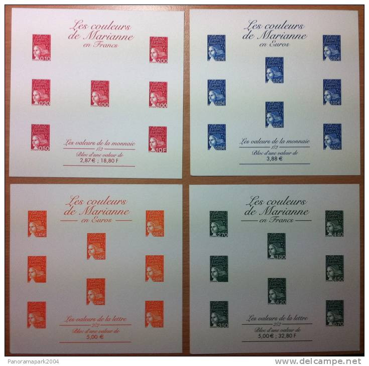 France 4 EPREUVES / GRAVURES " LES COULEURS DE MARIANNE " Vert, Bleu, Orange Et Rouge. Plutôt Rares à Trouver! - Documents Of Postal Services