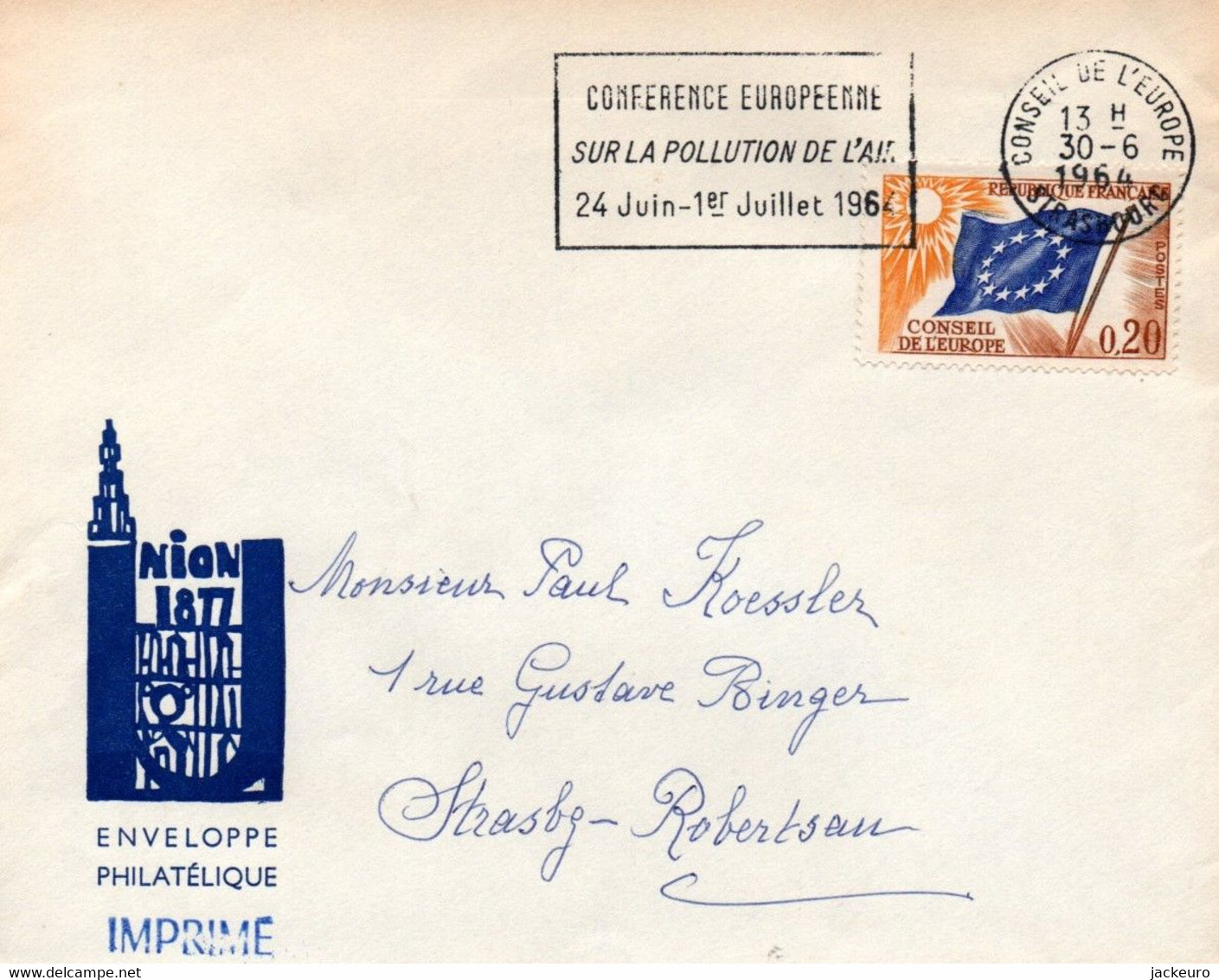 G121   Lettre Dernier Jour De La Conférence Europ. De La Pollution De L'air Avec Un Timbre Du Conseil De L'Europe. TB - Europese Instellingen