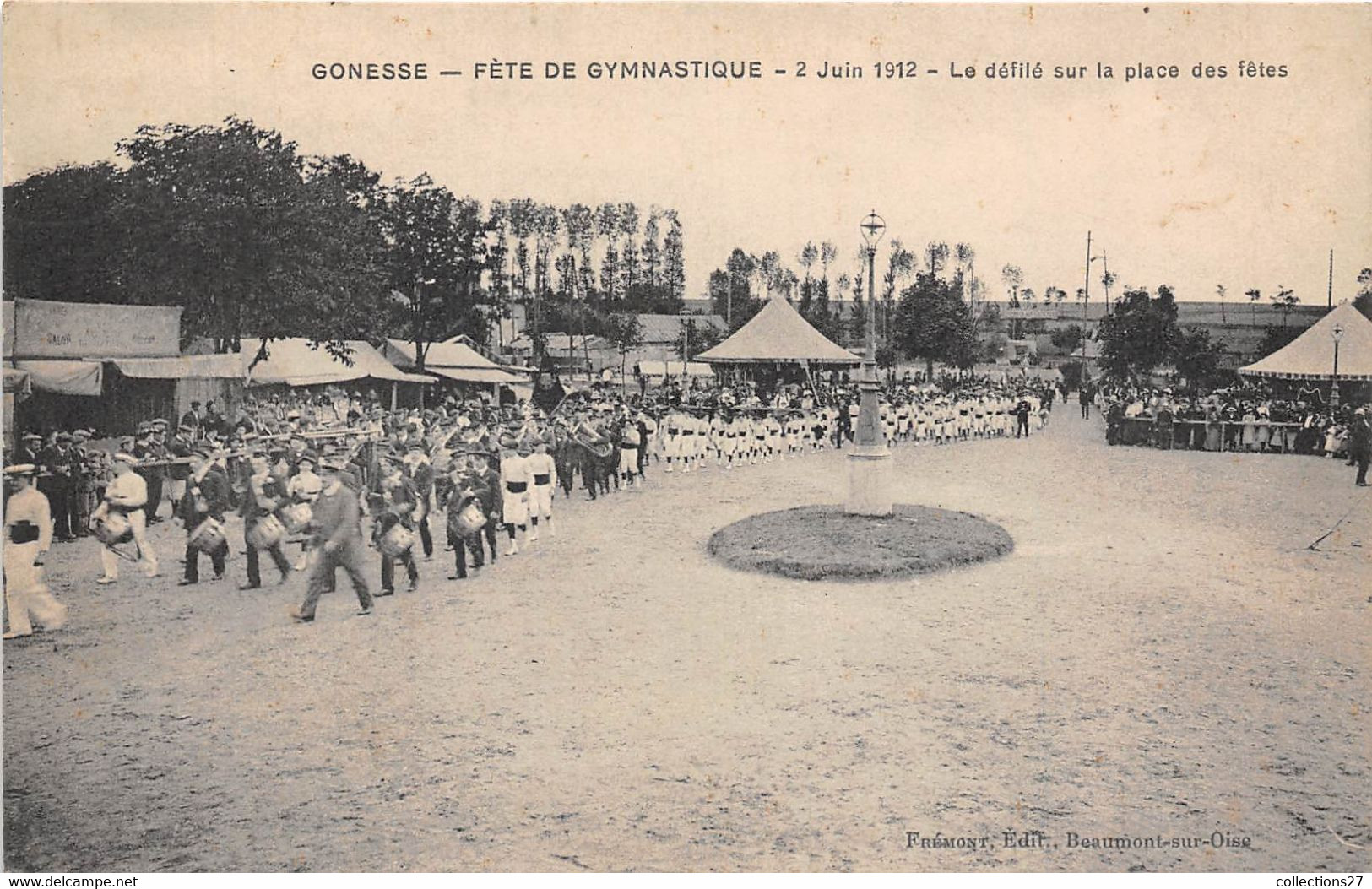95-GONESSE- FÊTE DE GYMNASTIQUE, 2 JUIN 1912, LE DEFILE SUR LE PLACE DES FÊTES - Gonesse
