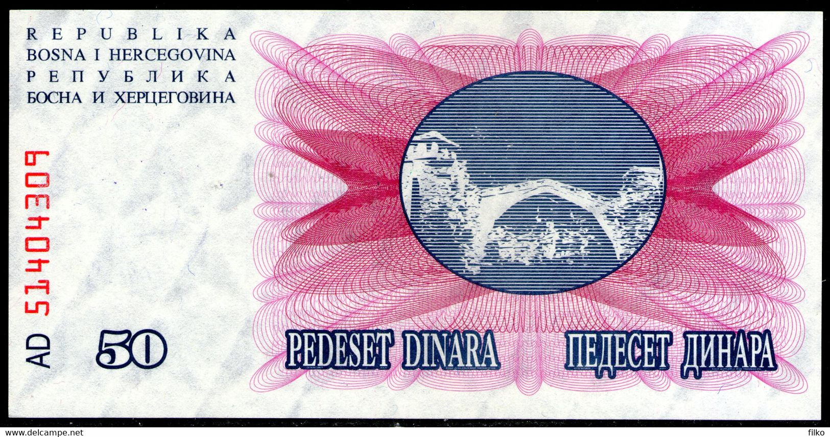 Bosnia And Herzegovina,50 000 Dinara, Handstamp Travnik, 1993,P54(c),as Scan - Bosnia Erzegovina