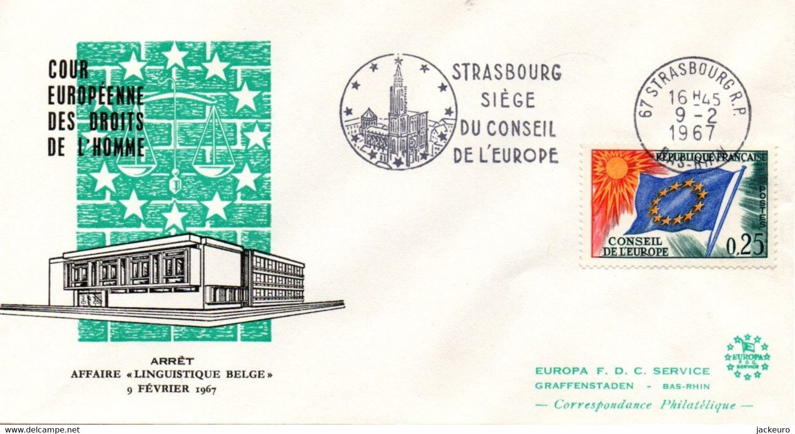 G138   Lettres Avec La Flamme RP 3a  Du Conseil De L'Europe Du 9 II 1967 Du Conseil De L'Europe (Droits De L'Homme)  TB - Europese Instellingen