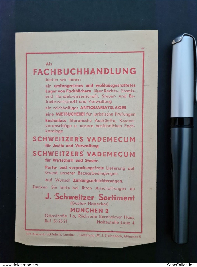 Rechnung J. Schweitzer Fachbuchhandlung München, 19. April 1951 - Druck & Papierwaren