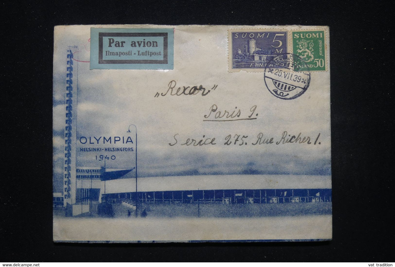 FINLANDE - Enveloppe Illustrée Recto/ Verso " Olympia Helisinki Helsingfors 1940 " Pour Paris En 1938 - L 98997 - Brieven En Documenten