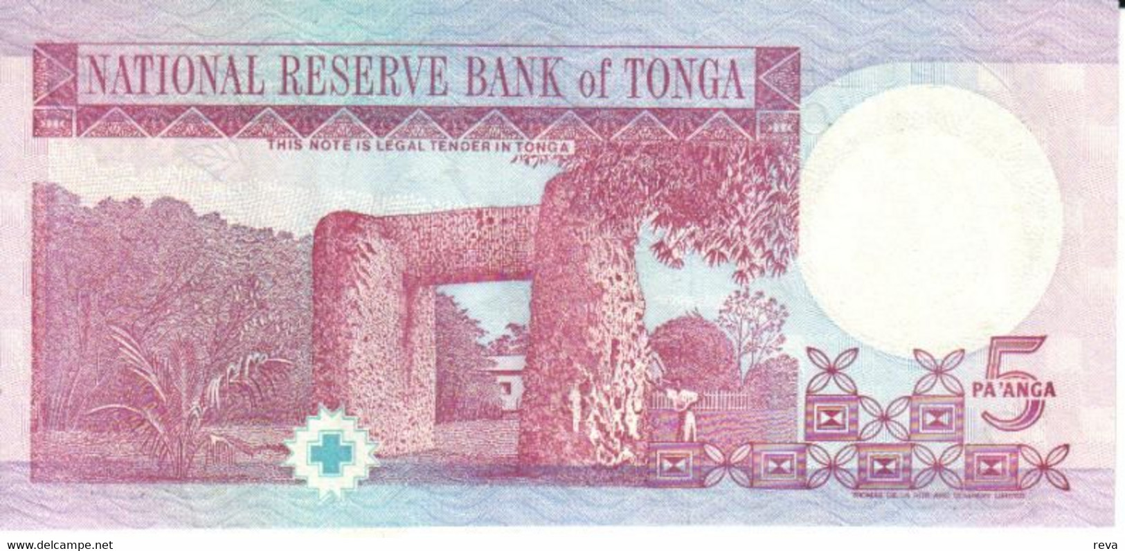 TONGA 5 PA'ANGA  PURPLE KING PORTRAIT FRONT BUILDINGS BACK  ND(1995) P33 VF READ DESCRIPTION - Tonga