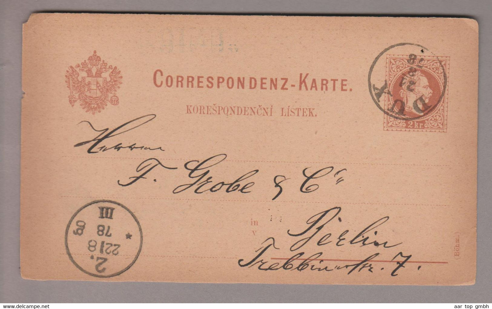 Tschechien Heimat Dux 1878-08-22 Ganzsache Nach Berlin "Duxer Kohlewerk" - ...-1918 Prephilately