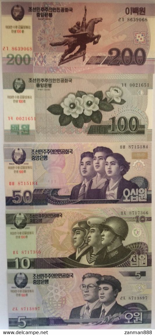 North Korea 5-5000 Won 9 UNC Commemorative Banknotes 2002-2013 100th Anniversary Of Kim Il Sung's Birthday - Corea Del Nord