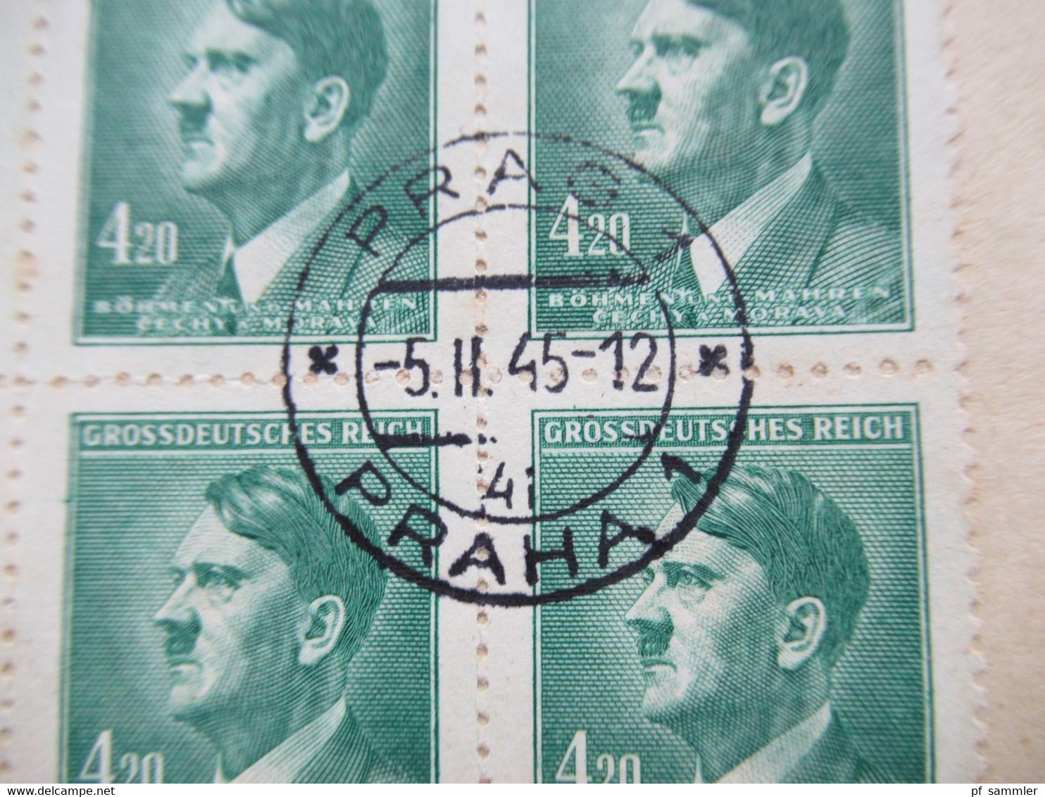 Böhmen Und Mähren Grossdeutsches Reich 5.2.1945 Adolf Hitler Nr. 142 Als Eckrand Viererblock Unten Links Blanko Umschlag - Lettres & Documents