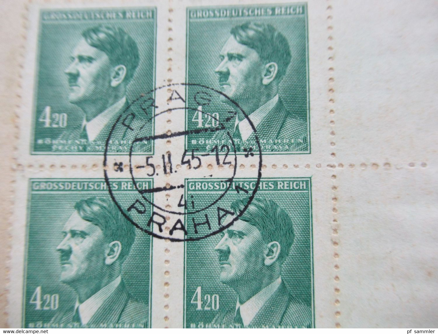 Böhmen Und Mähren Grossdeutsches Reich 5.2.1945 Adolf Hitler Nr.142 Als Eckrand Viererblock Unten Rechts Blanko Umschlag - Storia Postale