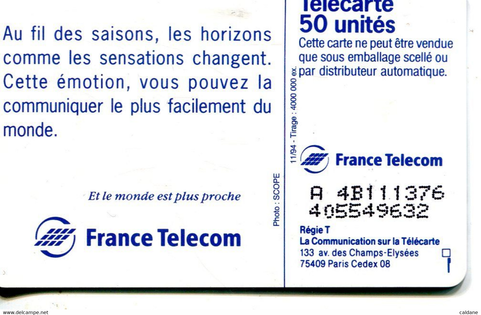 TELECARTE  France Telecom  50  UNITES.        4.000.000.  EX - Opérateurs Télécom