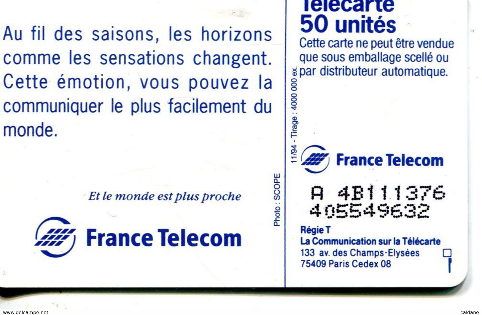 TELECARTE  France Telecom  50  UNITES.        4.000.000.  EX - Operadores De Telecom
