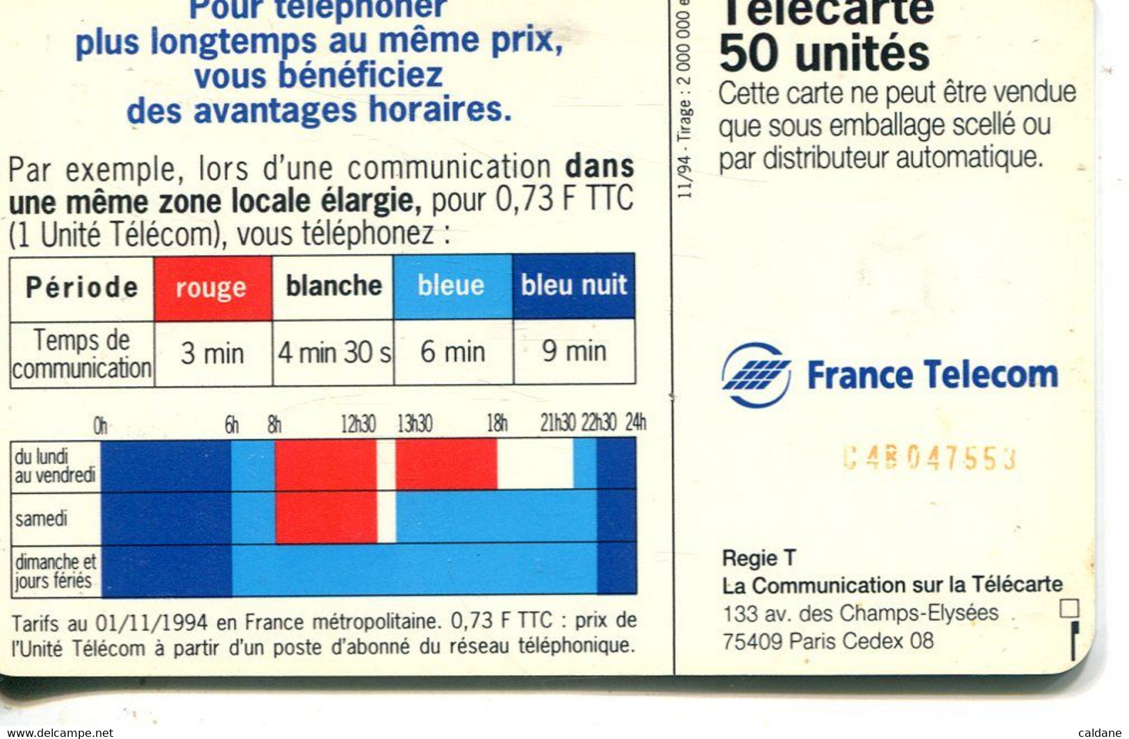 TELECARTE  France Telecom  50  UNITES.        2.000.000.  EX - Opérateurs Télécom