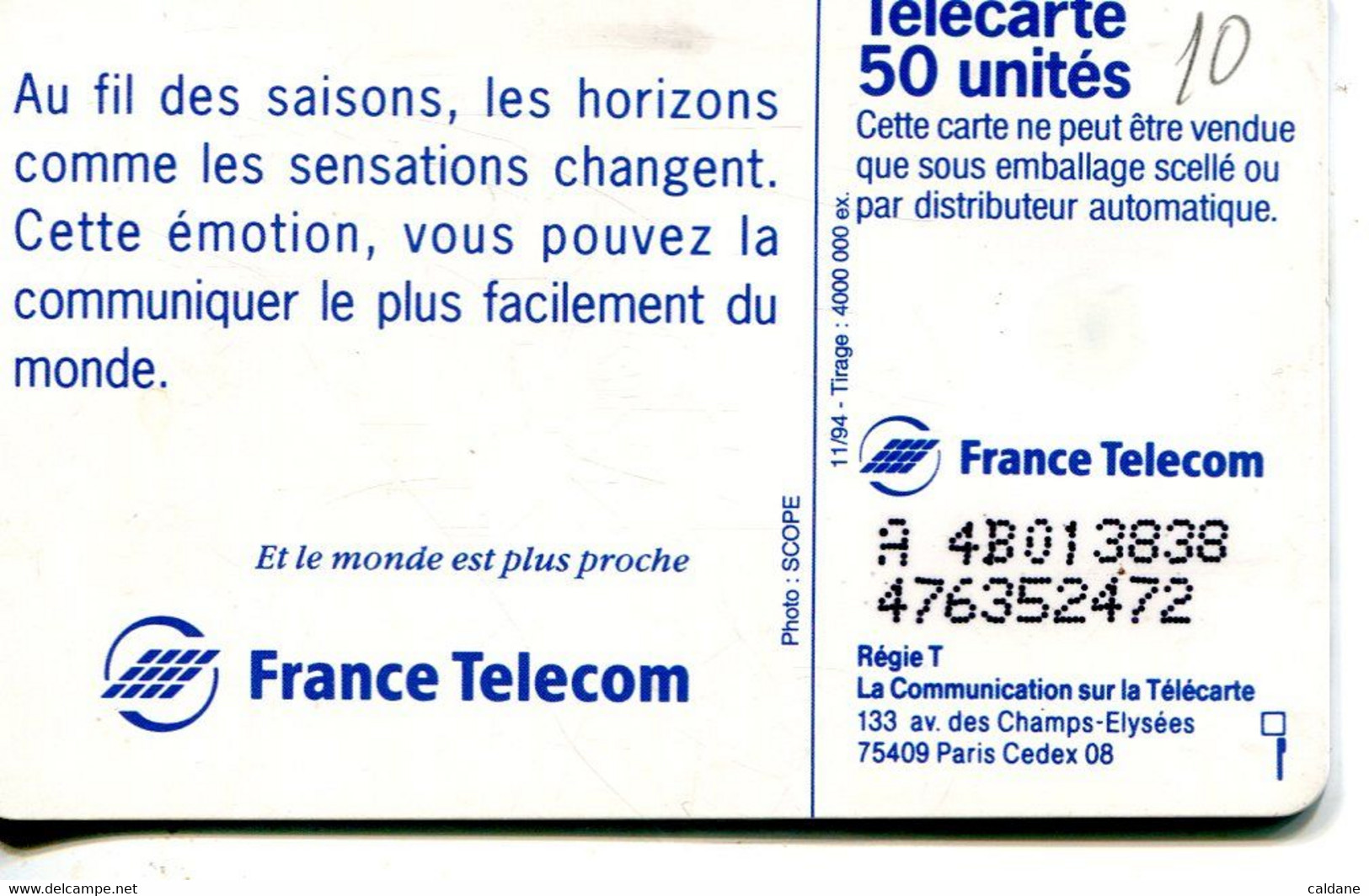 TELECARTE  France Telecom  50  UNITES.       4.000.000.  EX - Opérateurs Télécom