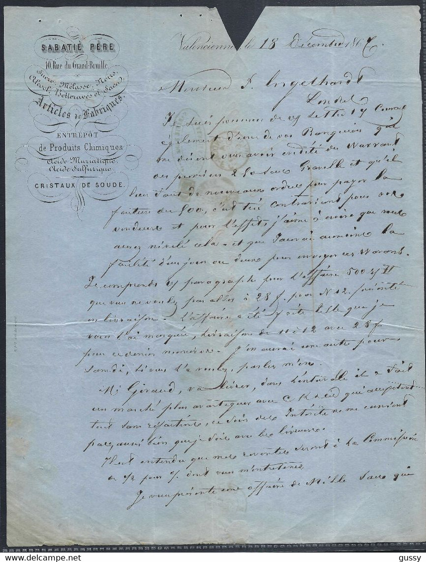 FRANCE 1867:  LAC De Valenciennes Pour Londres Affr. De 80c Avec Paire Du Y&T 23, Obl. GC 4078 - 1862 Napoleon III