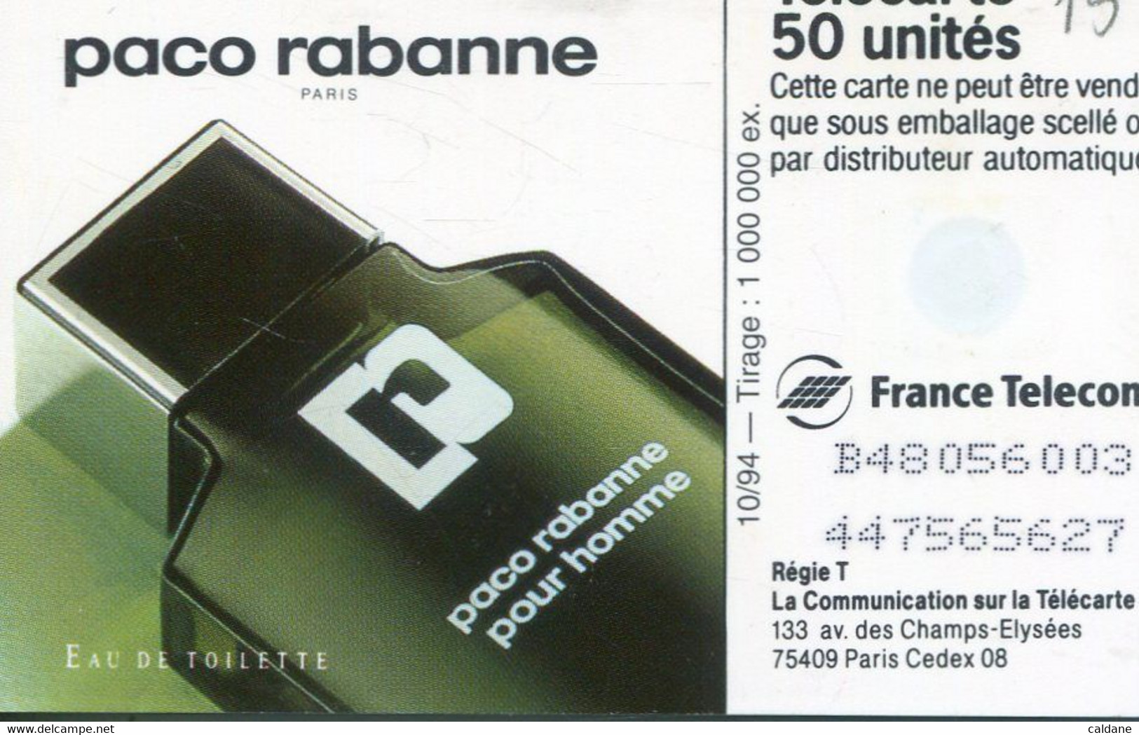 TELECARTE  France Telecom  50  UNITES.      1.000.000.  EX - Opérateurs Télécom