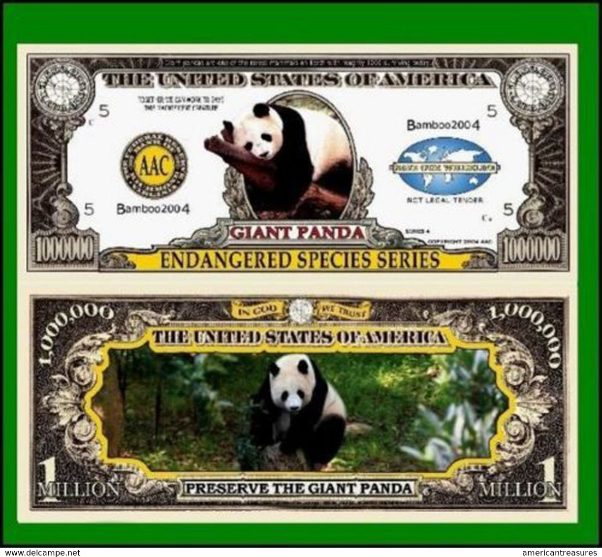 USA 1 Million Dollar Novelty Banknote 'Giant Panda' - Endangered Species Series - UNC - Altri – America