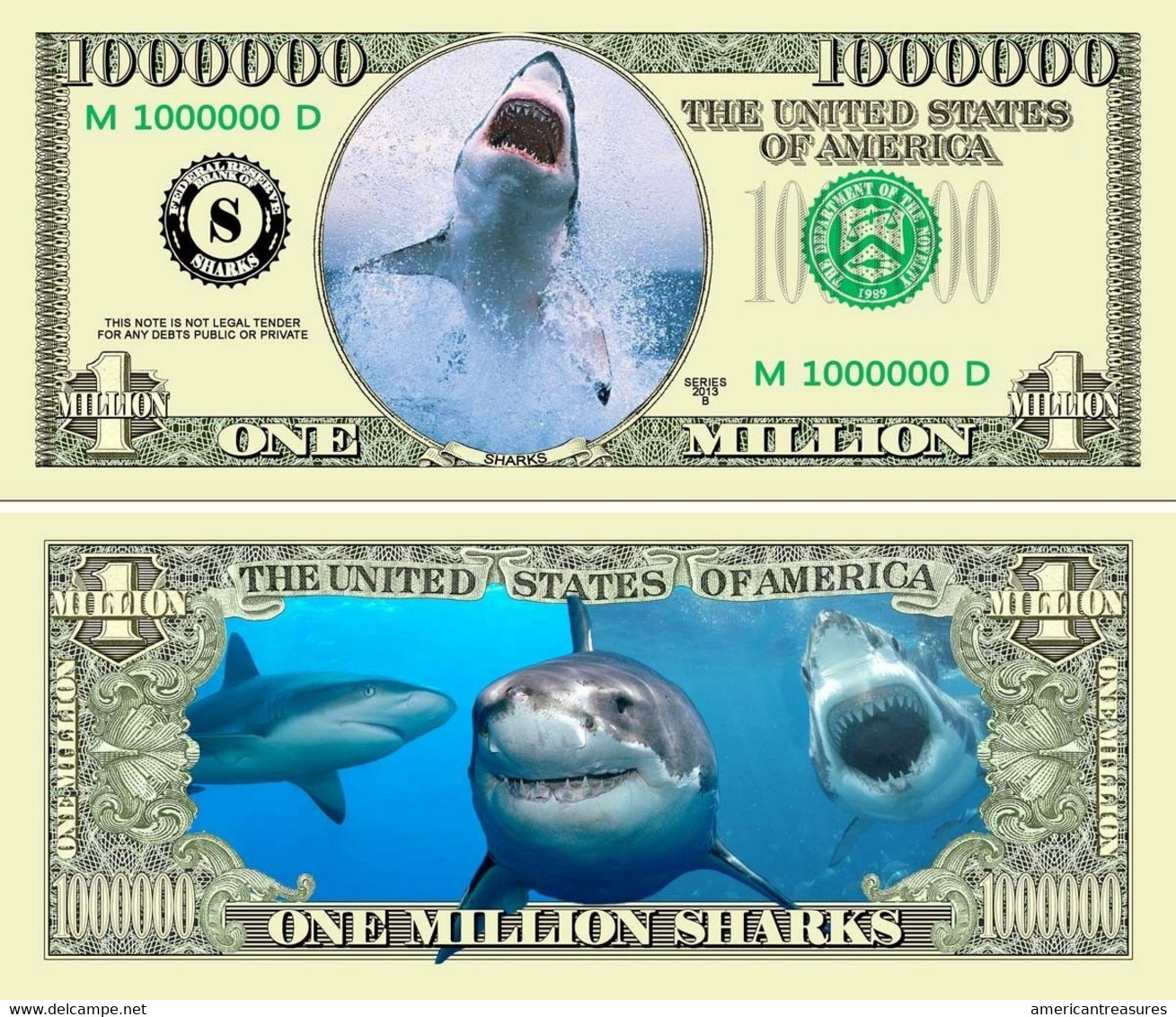 USA 1 Million Dollar Novelty Banknote 'Shark - Great White' - Marine Life Series - UNC - Sonstige – Amerika