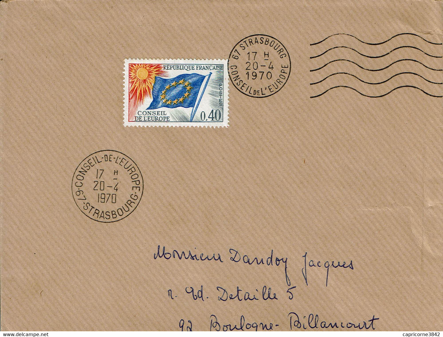 1970 - Cachet Manuel Et Oblitération Mécanique "CONSEIL DE L'EUROPE - STRASBOURG" - Tp N° 31 - Storia Postale