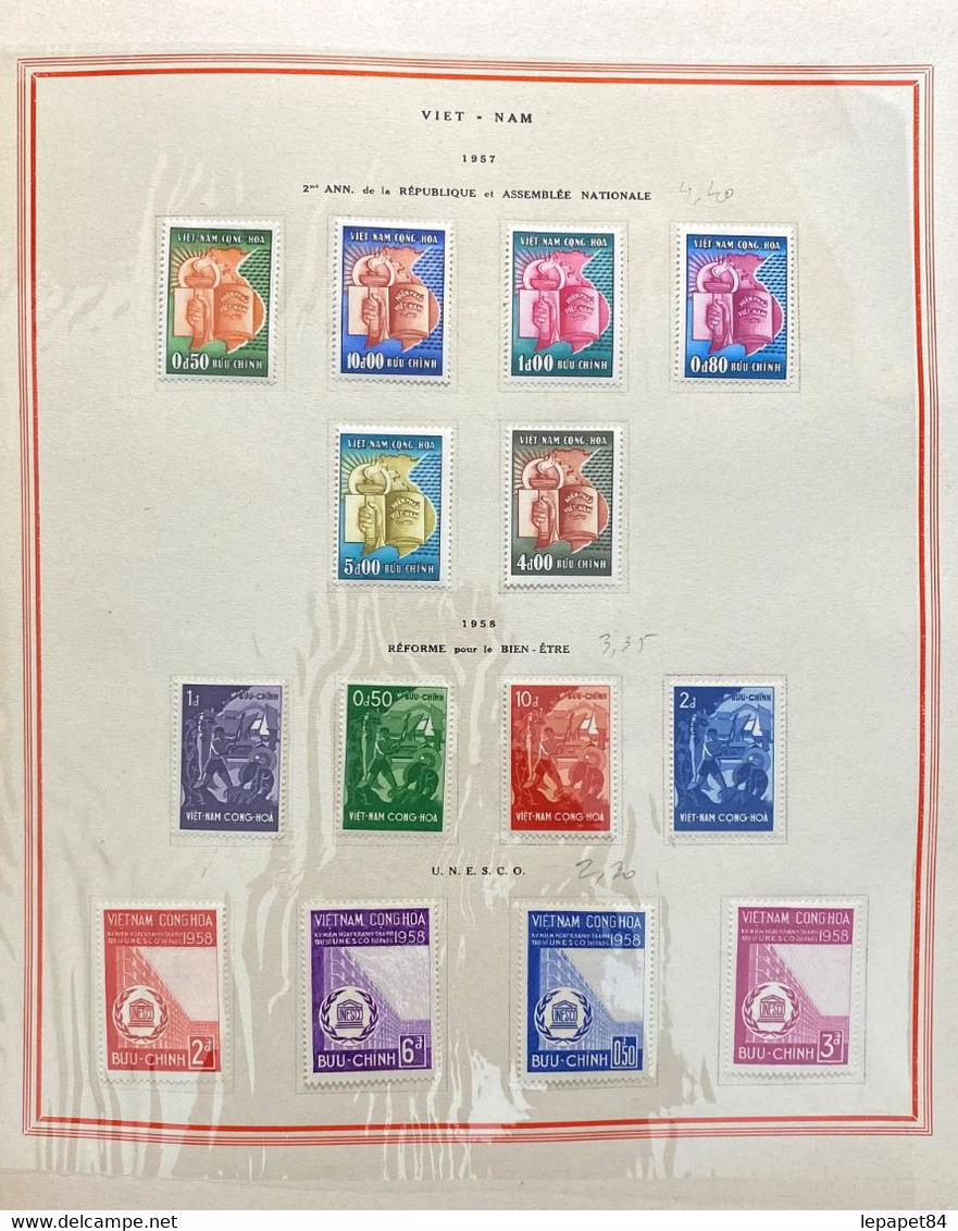 AFR174 10 feuilles Album Soubayran VIET-NÂM année 1951 à 1958 Neuf* sauf 4 timbres côte > 250€