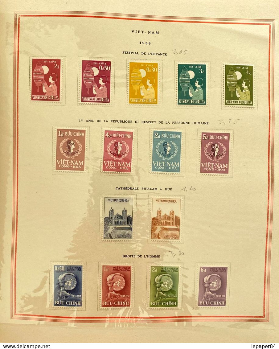 AFR174 10 feuilles Album Soubayran VIET-NÂM année 1951 à 1958 Neuf* sauf 4 timbres côte > 250€