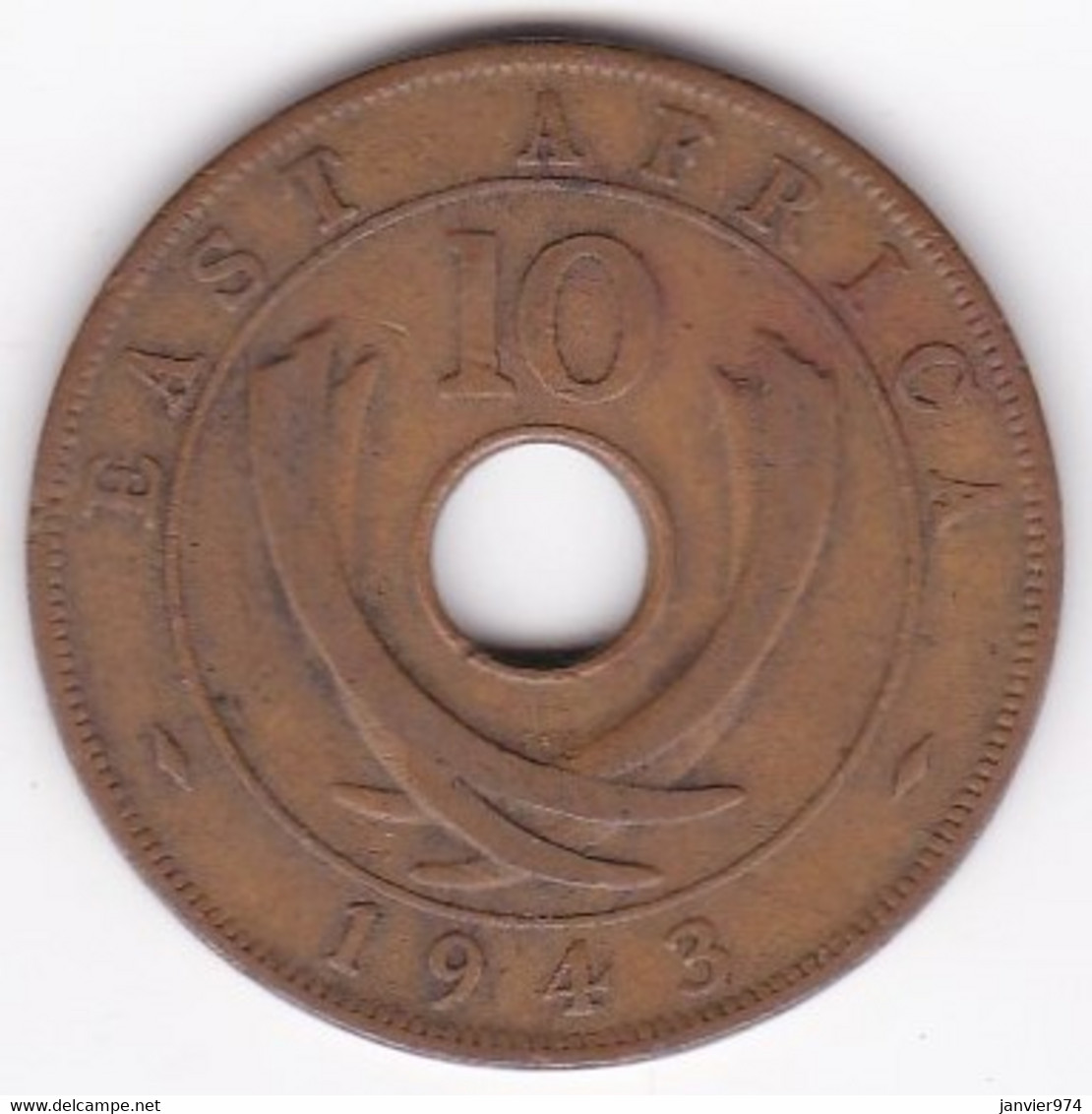 East Africa 10 Cents 1943 George VI, En Bronze , KM# 26 - Britse Kolonie