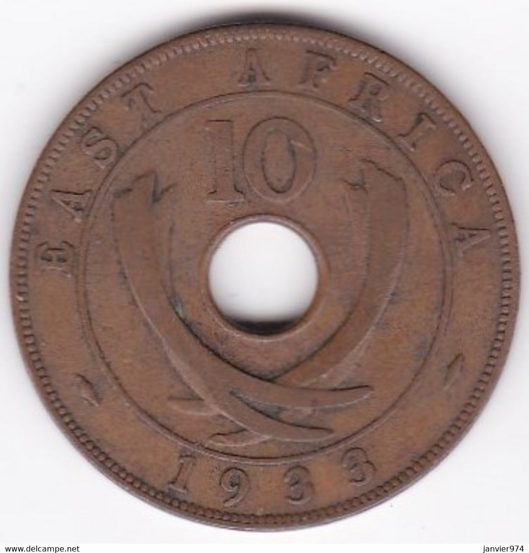 East Africa 10 Cents 1933 George V, En Bronze , KM# 19 - Colonia Britannica