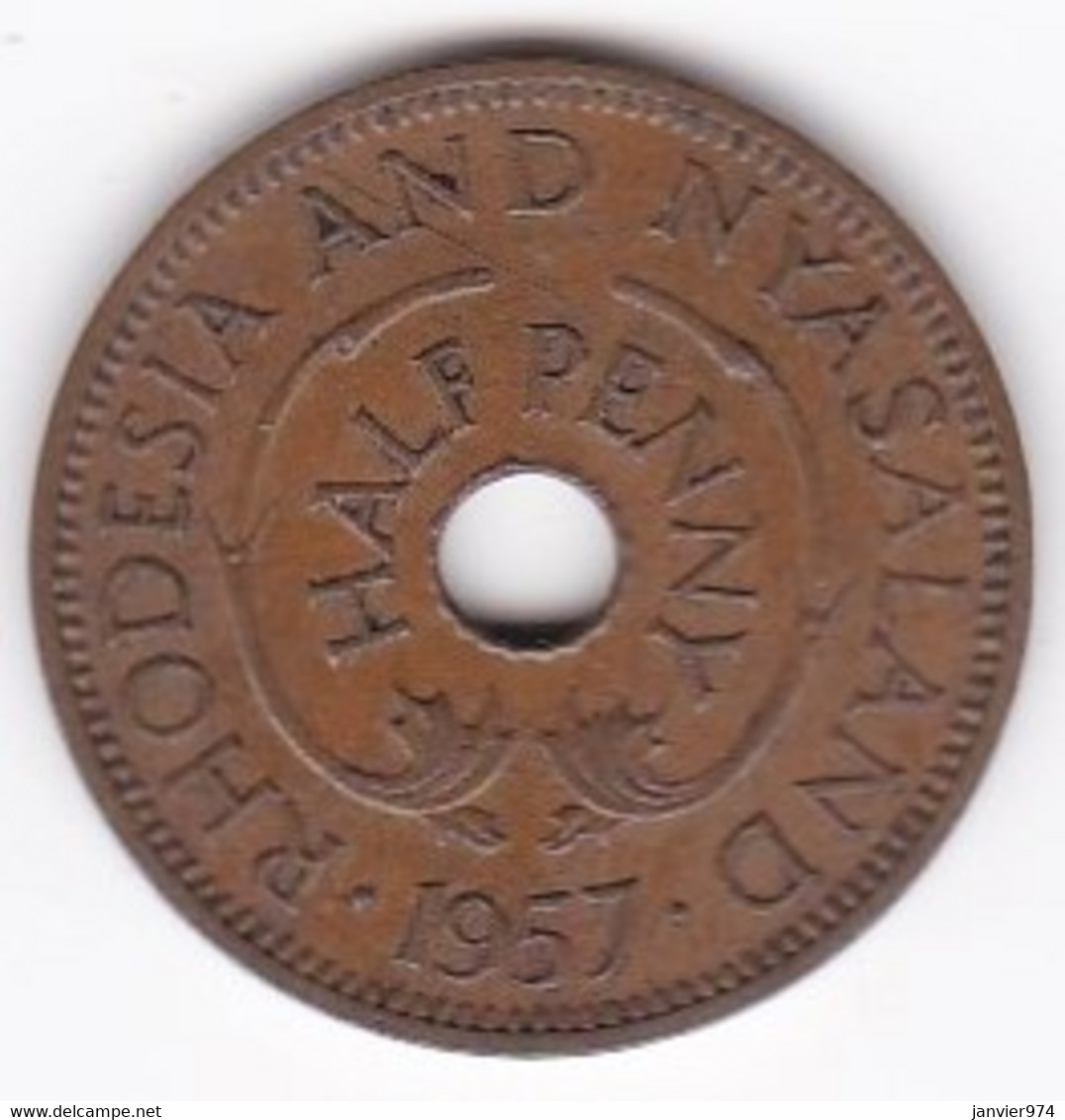 Rhodésie Et Nyassaland Half Penny 1957  Elizabeth II, En Bronze, KM# 1 - Rhodesia