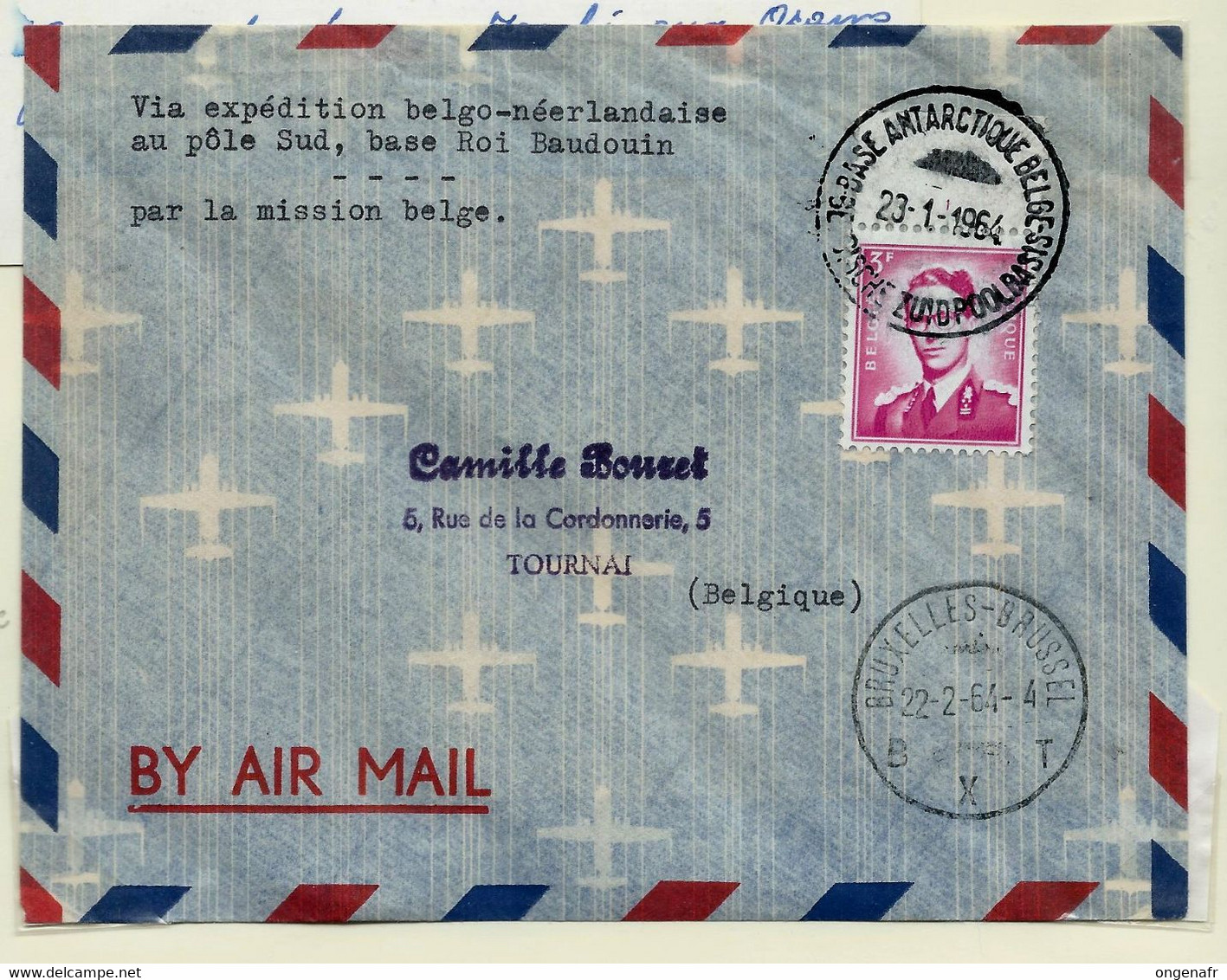 Lettre  De La Base Antarticque Belge 23/01/64 Vers Bxl 22/02/64avec N° 1067 Papier Terne - 1953-1972 Anteojos