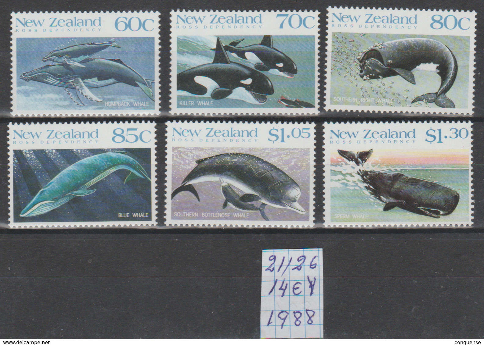 ROSS - DEPENDENCY   1988    **   MNH  YVERT    21/26   VALOR  14  €   BALLENAS - Unused Stamps