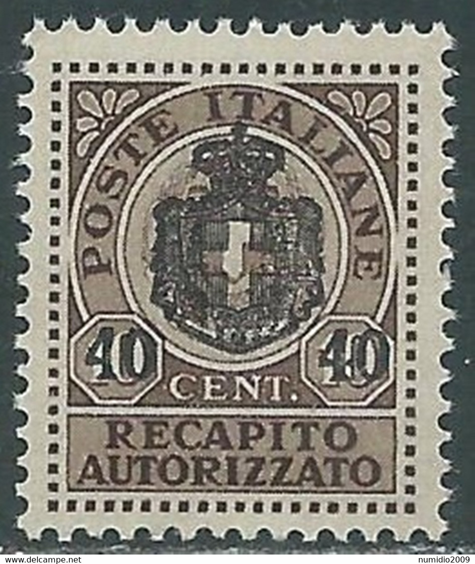 1945 LUOGOTENENZA RECAPITO AUTORIZZATO SOPRASTAMPATO 40 SU 10 CENT MNH ** RE20-9 - Service Privé Autorisé