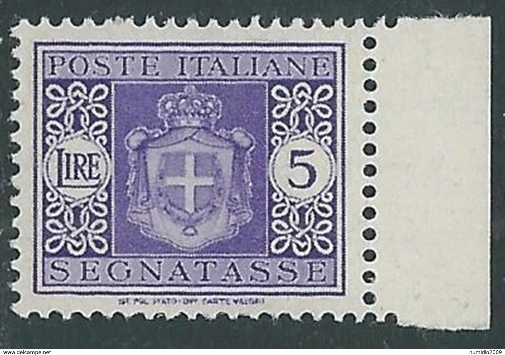 1945 LUOGOTENENZA SEGNATASSE 5 LIRE FILIGRANA RUOTA LUSSO MNH ** - RE20-8 - Postage Due