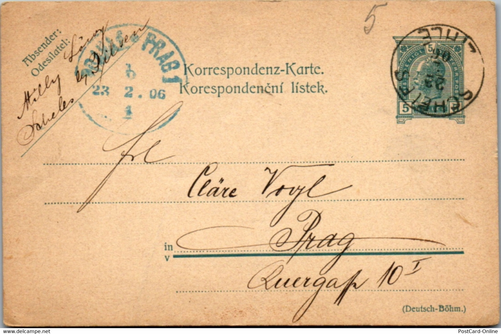 11137 - Tschechische Republik - Ganzsache Prag - Gelaufen 1906 - Ohne Zuordnung