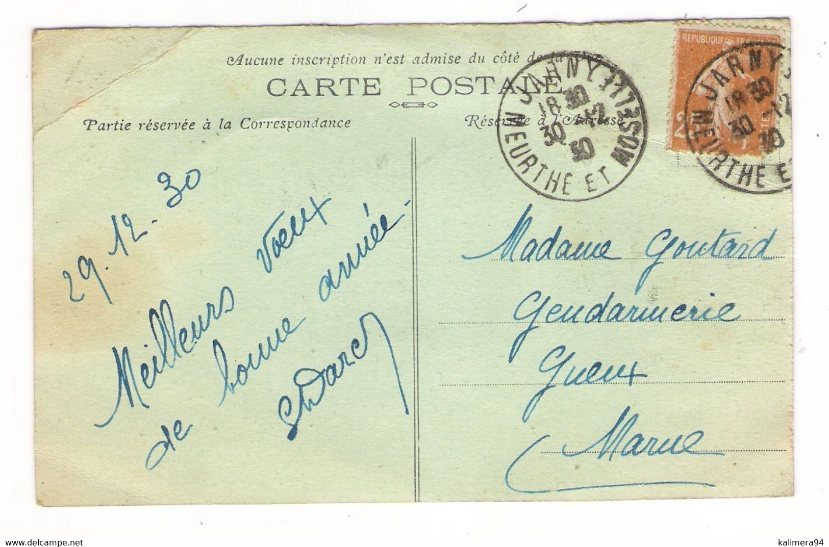 MEURTHE-ET-MOSELLE / JARNY-GARE / AVENUE JEAN JAURÈS ( Automobile 1900 ) /  Adressée à La GENDARMERIE De GUEUX, MARNE - Jarny