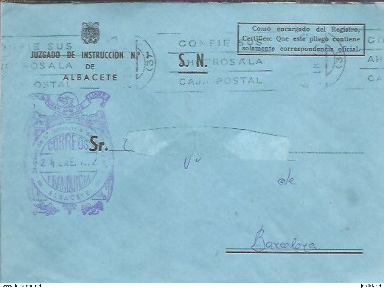 JUZGADO DE INSTRUCION   ALBACETE - Franchise Postale