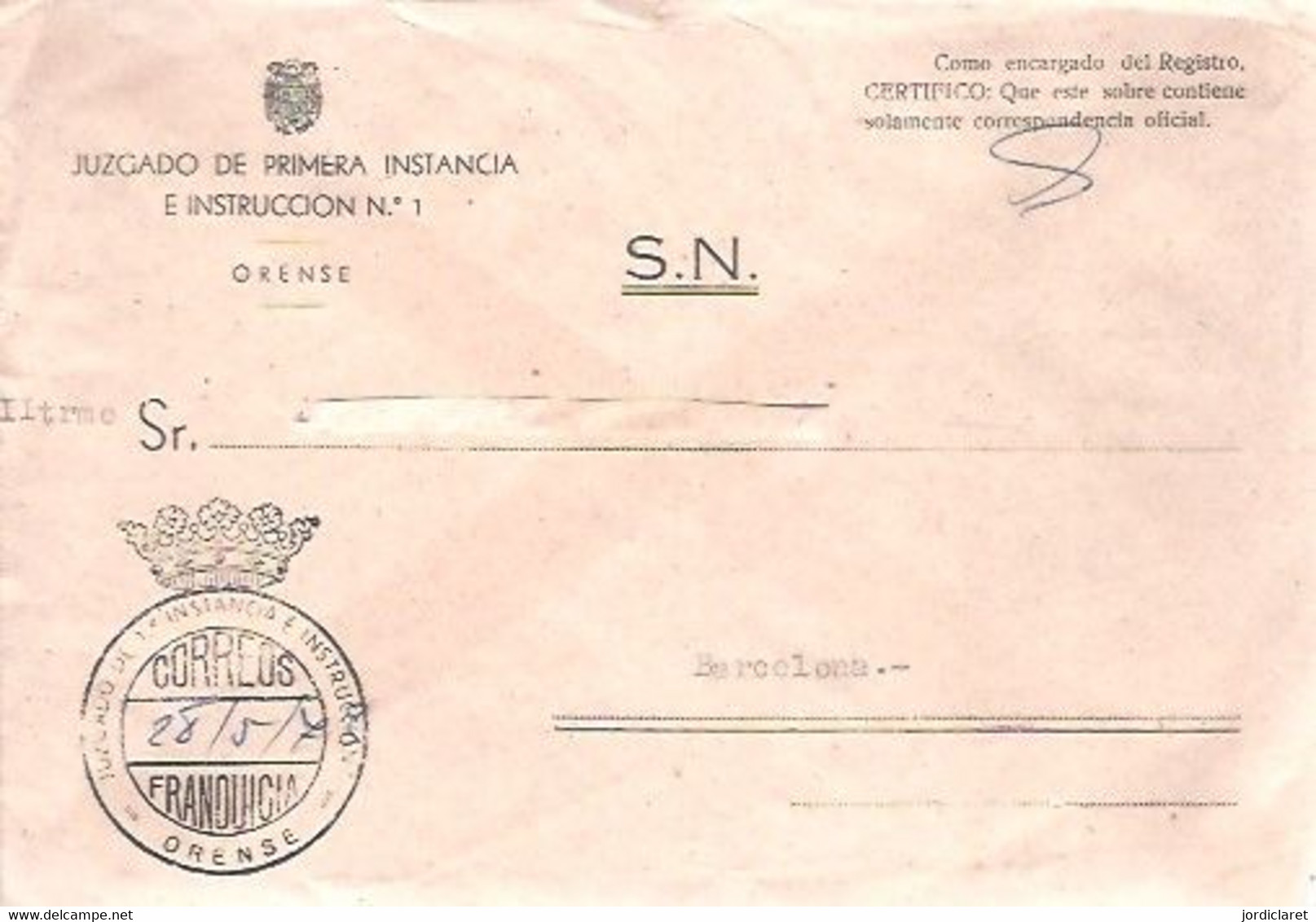 JUZGADO DE PRIMERA INSTANCIA  1978  ORENSE - Franchise Postale