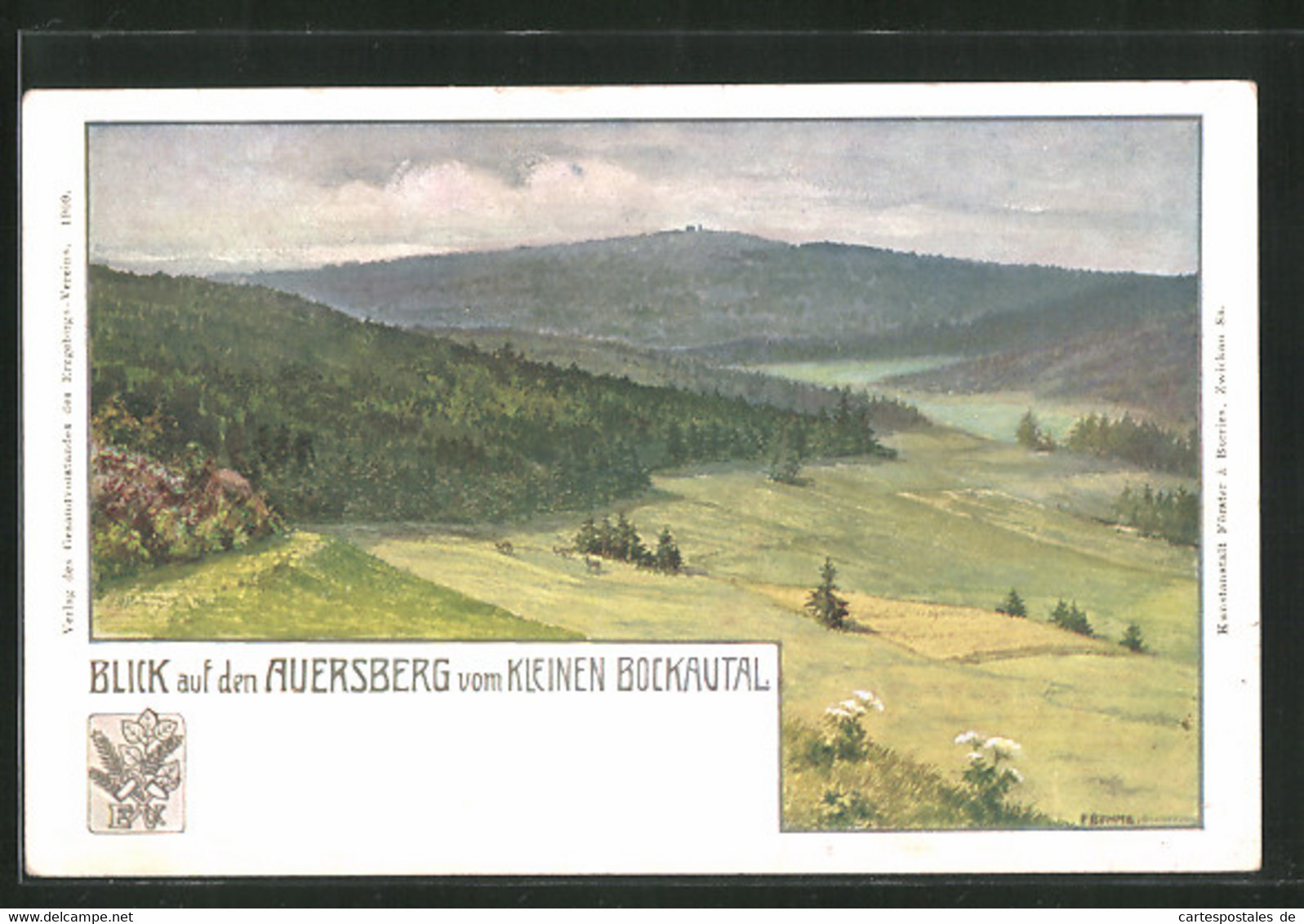 Künstler-AK Eibenstock, Blick Auf Den Auersberg Vom Kleinen Bockautal Gesehen - Eibenstock