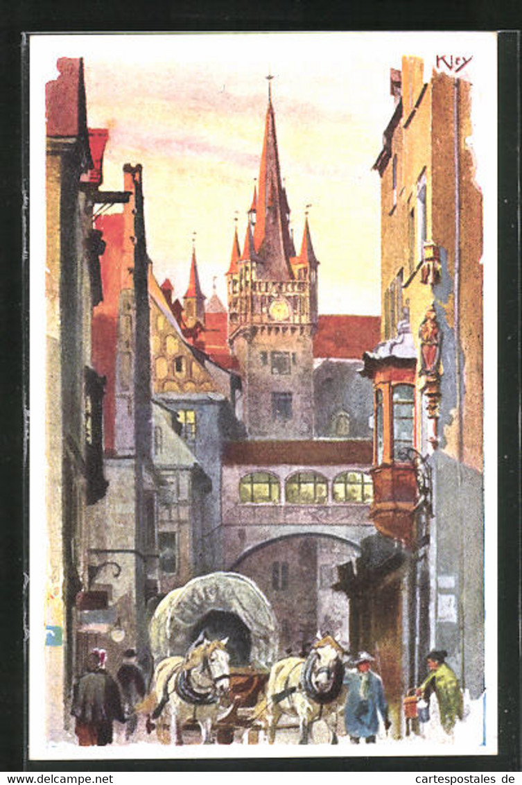 Künstler-AK Heinrich Kley: Nürnberg, Pferdegespann Auf Der Strasse Rathausgasse - Kley