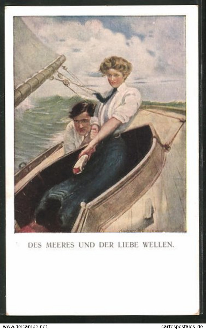 Künstler-AK Clarence F. Underwood: Des Meeres Und Der Liebe Wellen, Liebespaar Im Boot Bei Stürmischer See - Underwood, Clarence F.
