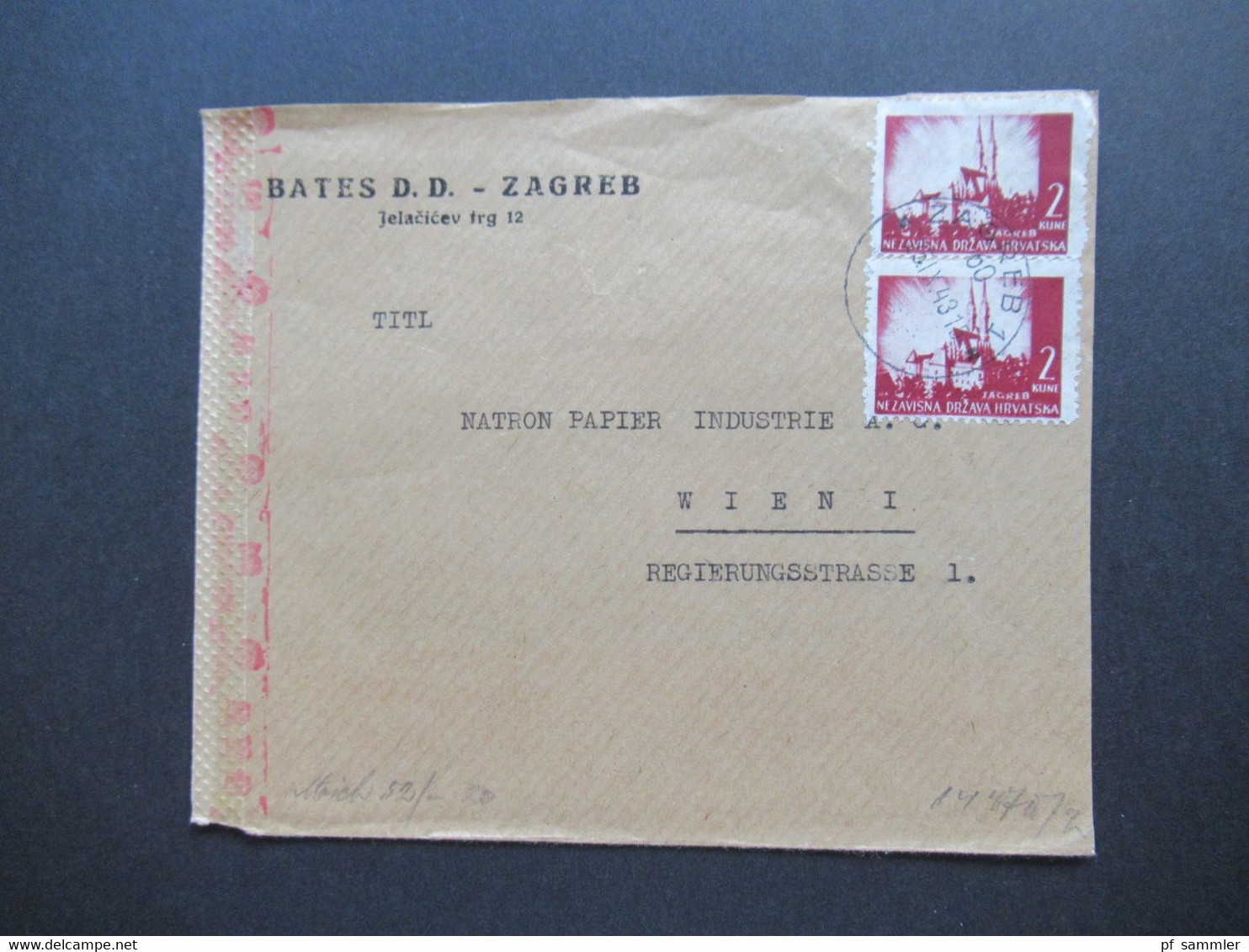 Kroatien / Hrvatska 1943 / 44 Zagreb - Wien Ostmark im 3. Reich 3 Briefvorderseiten VS mit OKW Zensur / Mehrfachzensur
