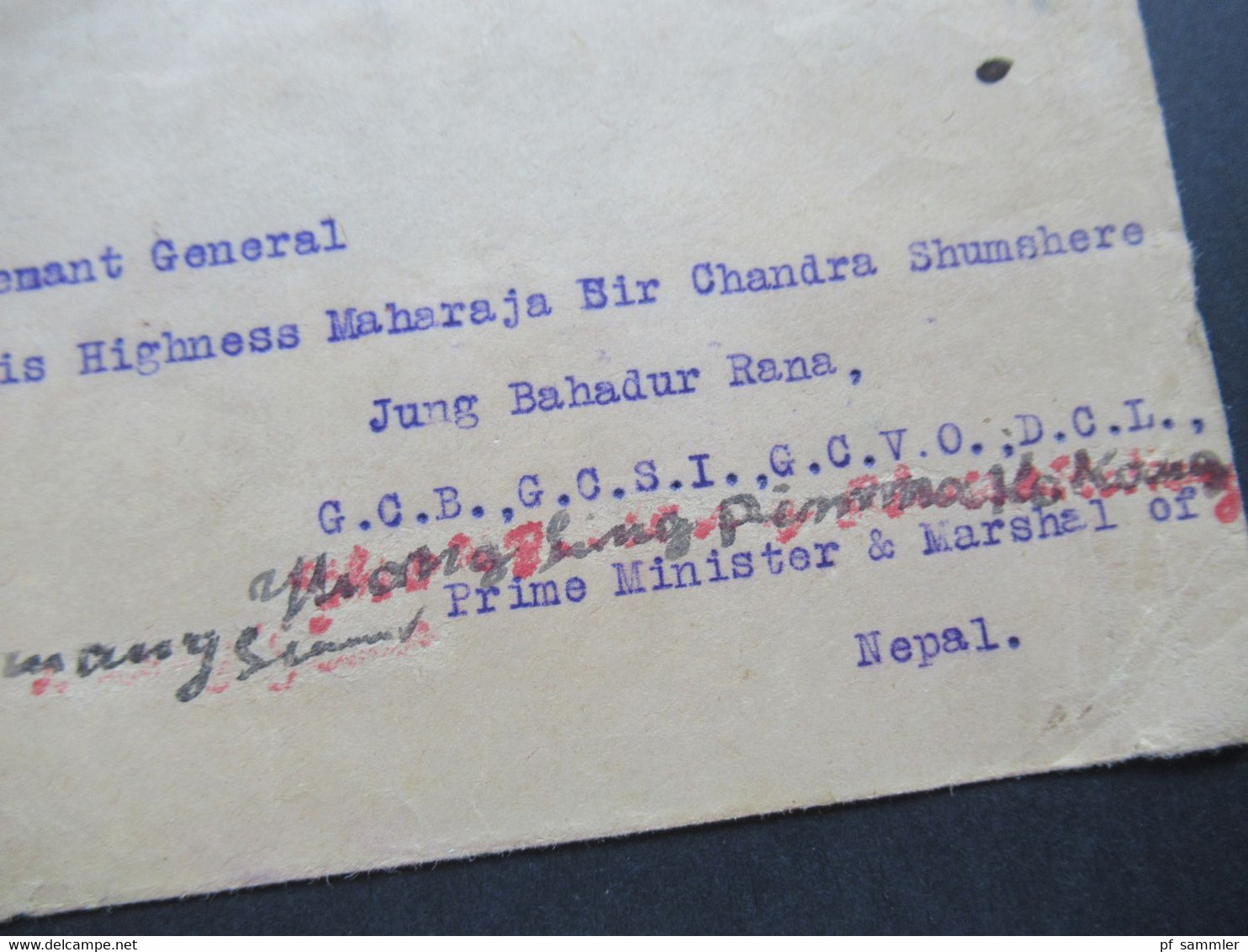 Indien / Nepal 1919 Lieutenant General His Higness Maharaja Sir Chandra Shumsher Jung Bahadur Rana Prime Minister - Népal