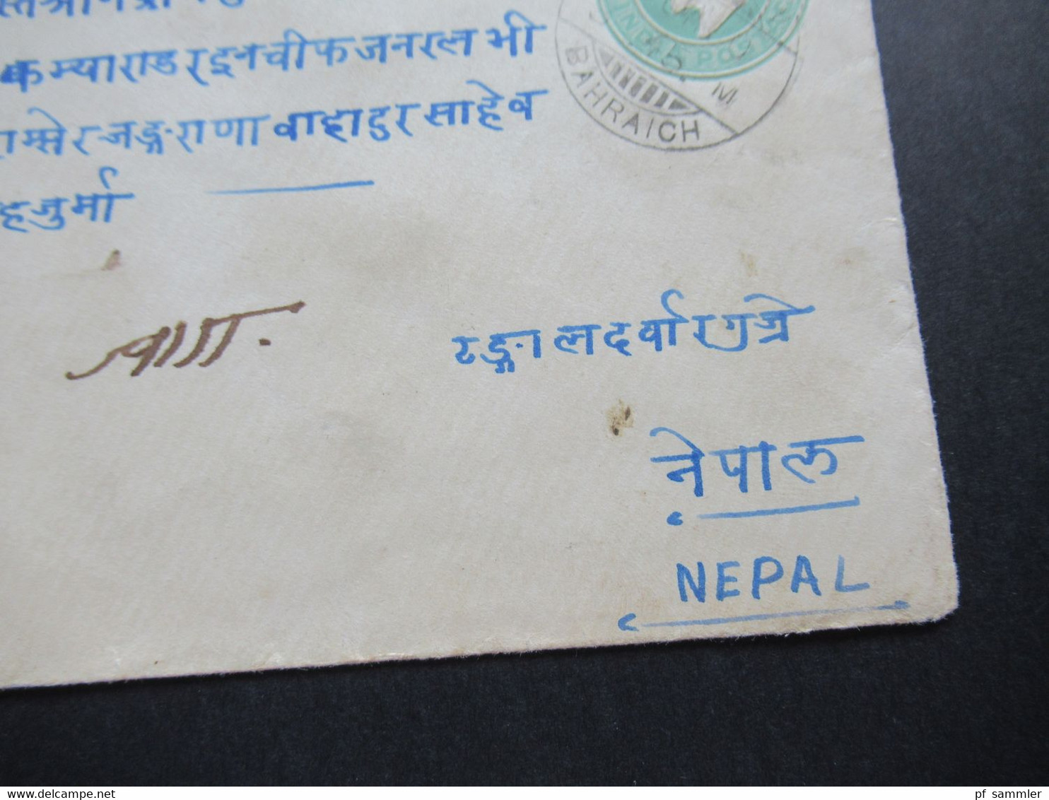 Indien / Nepal Ganzsachen Umschlag 1910 Stempel Bahraich Und Ank. Stempel Nepal - Népal