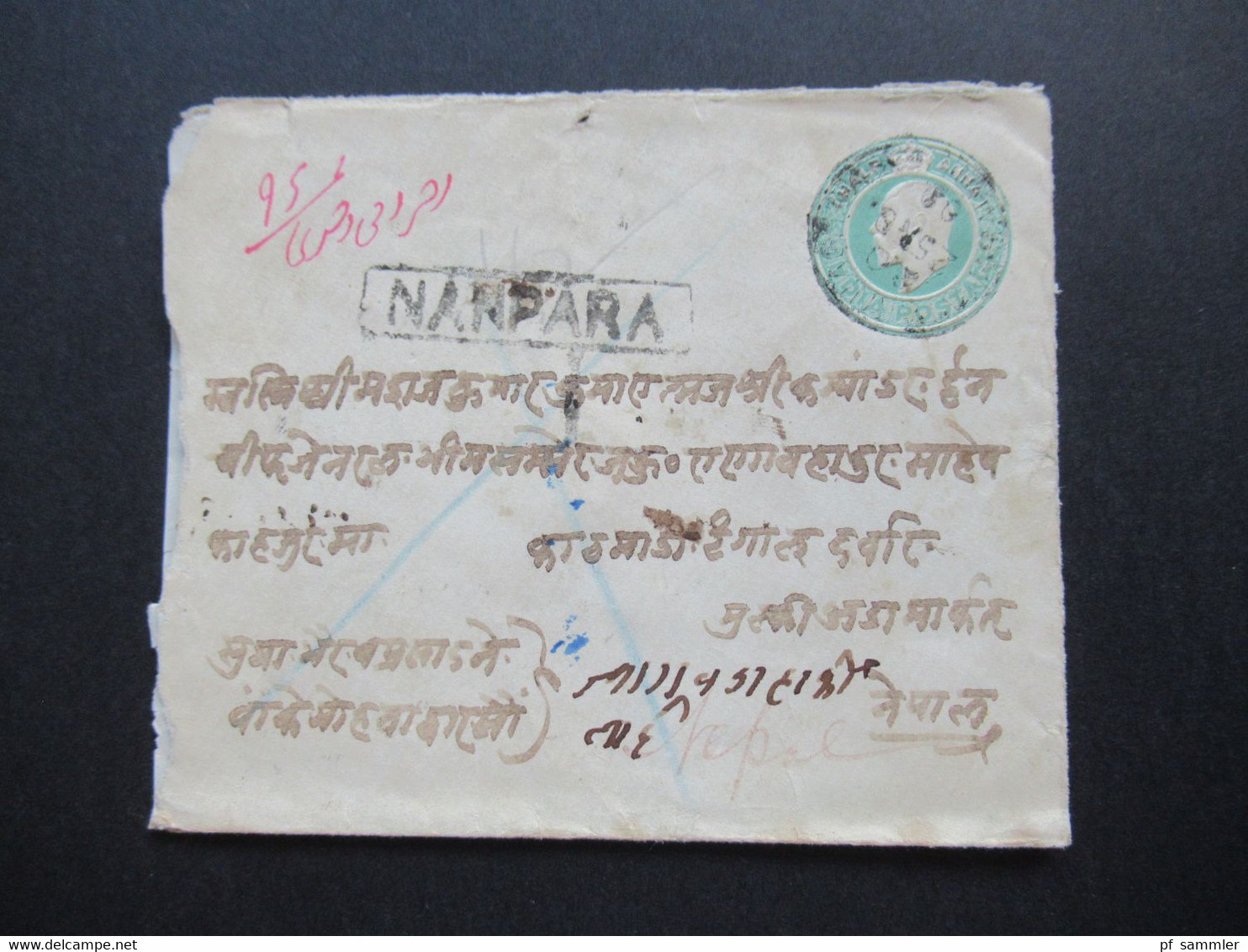 Indien / Nepal Ganzsachen Umschlag 1909 Stempel Ra 1 Nanpara Und Ank. Stempel Nepal Einschreiben / Registered - Népal