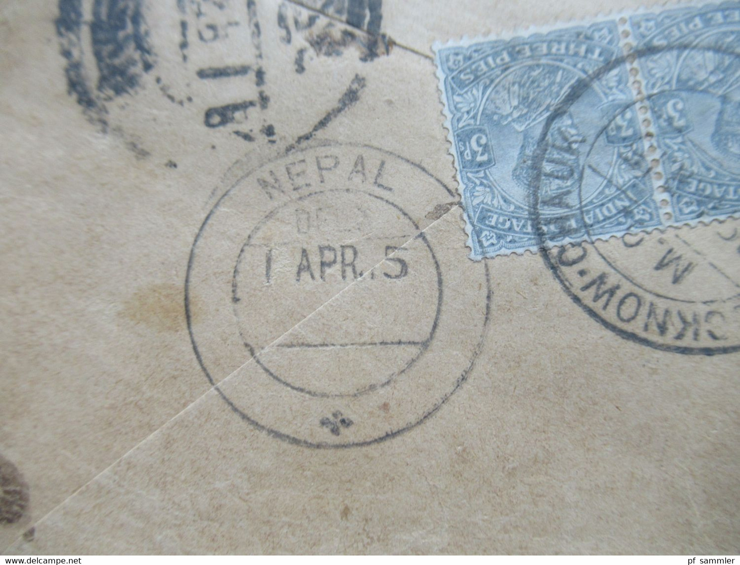 Indien / Nepal Umschlag Nach Nhubohal Nepal 1915 Ank. Stempel Nepal Und 2 Weitere Stempel - Népal