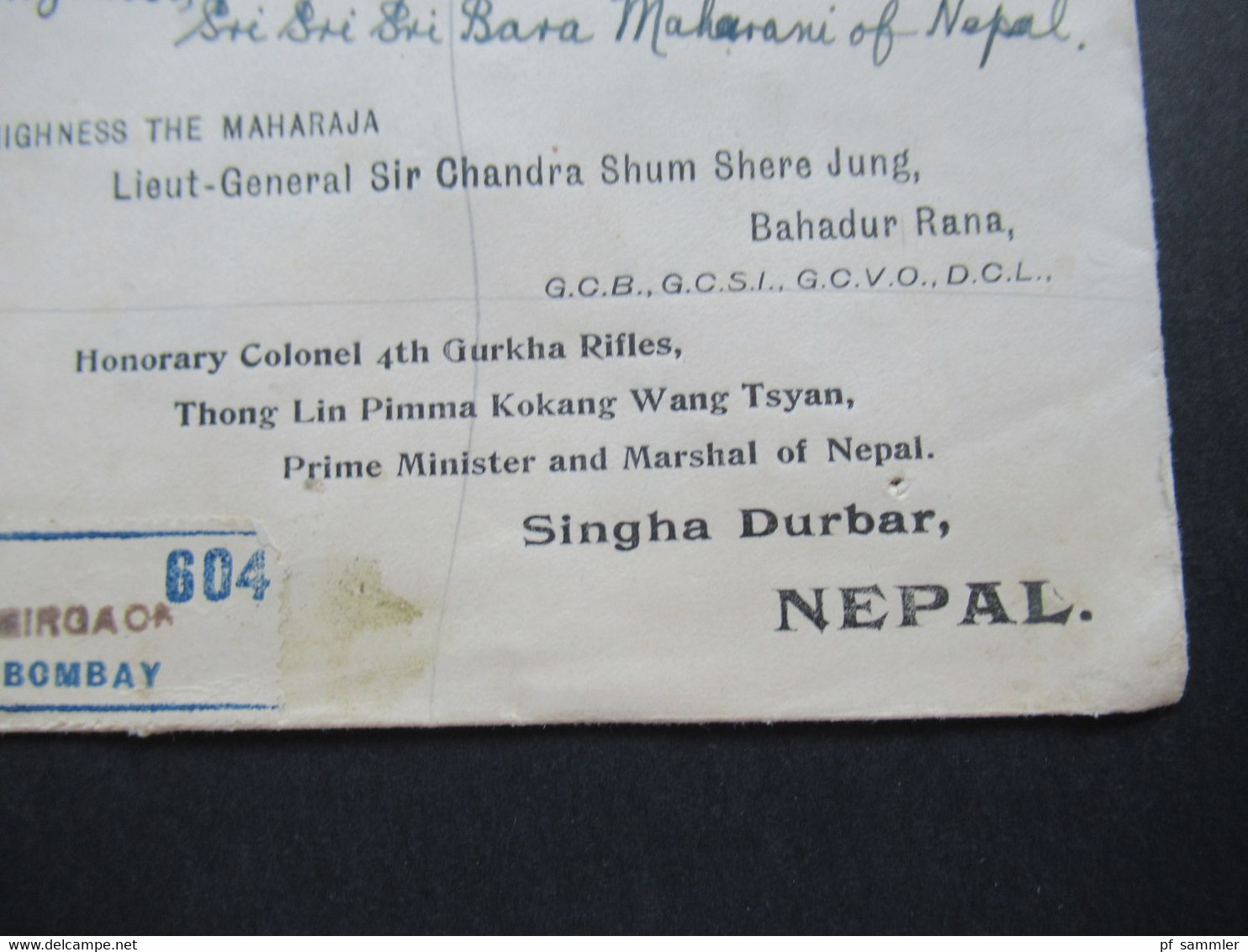 Indien / Nepal 1916 Lieutenant General His Higness Maharaja Sir Chandra Shumsher Jung Bahadur Rana Prime Minister - Népal