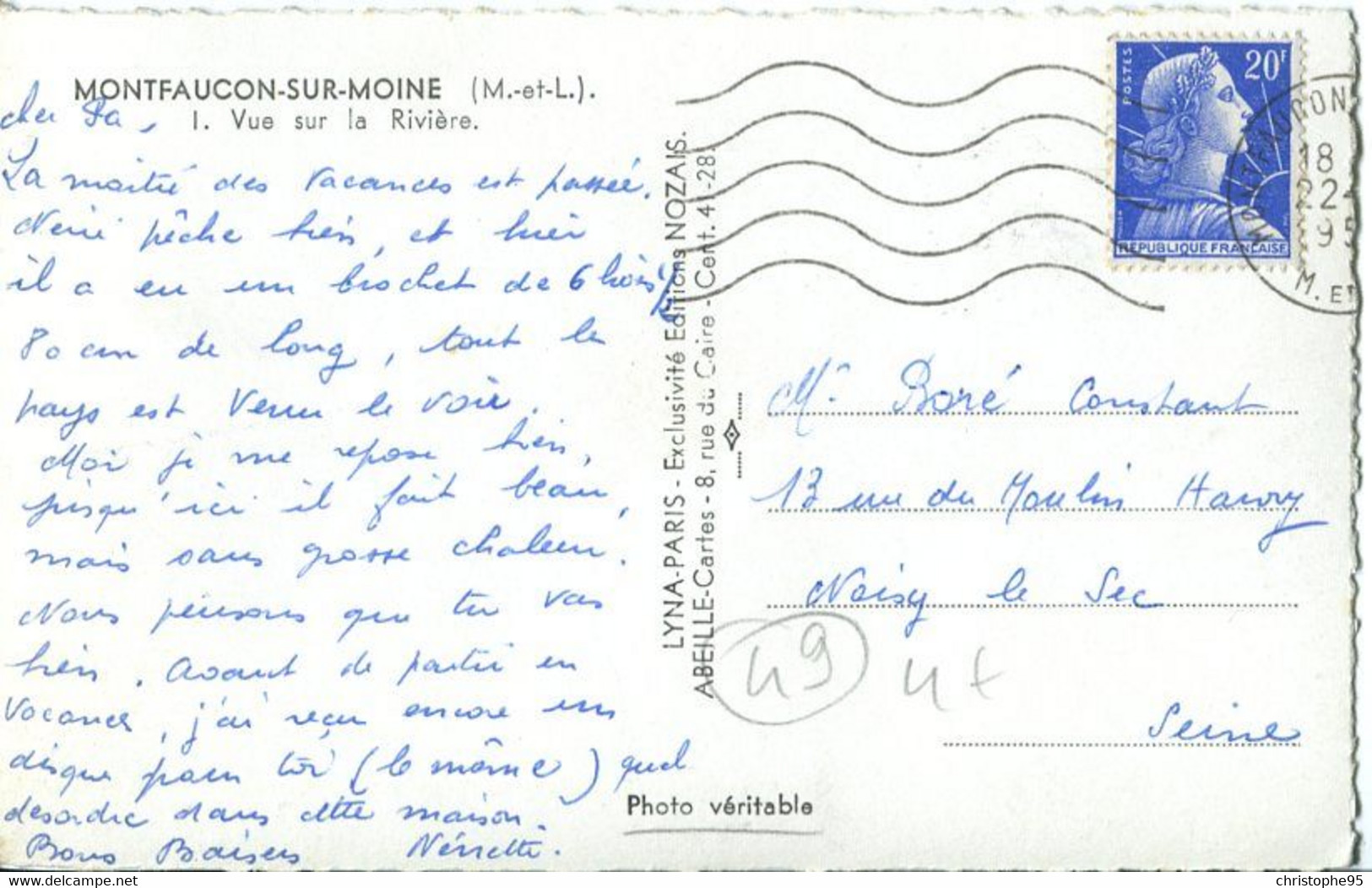 49 .n° 23605 . Montfaucon Sur Moine . Vue Sur La Riviere. Carte Postale Photo . Cpsm . - Montfaucon