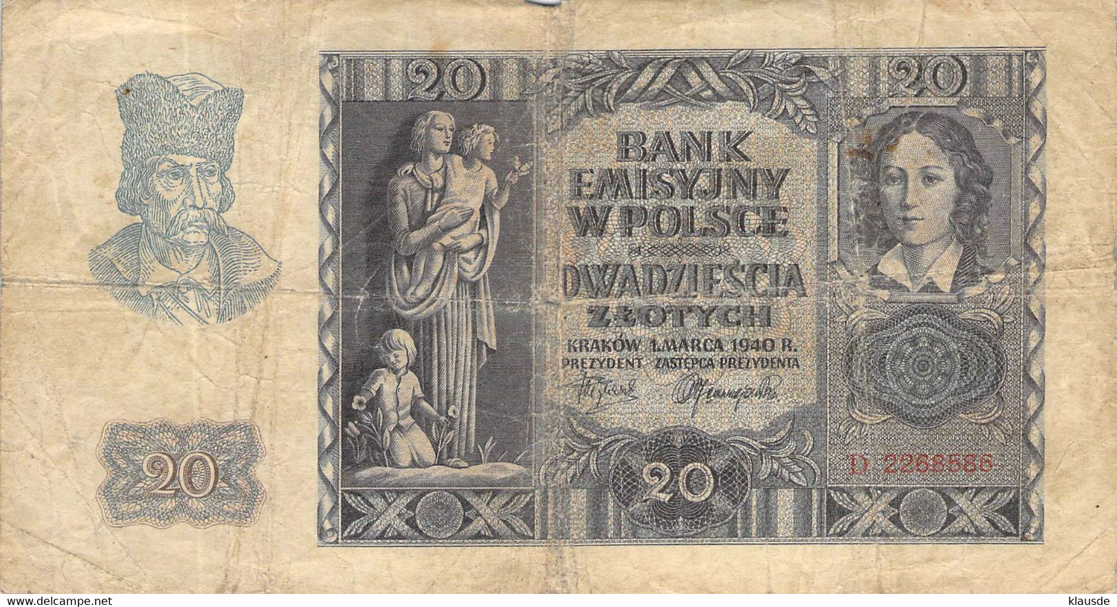 Besetzg.WK II.20 Zlotych 1940 Generalgouvernement Polen,Ro.575 - 2° Guerre Mondiale