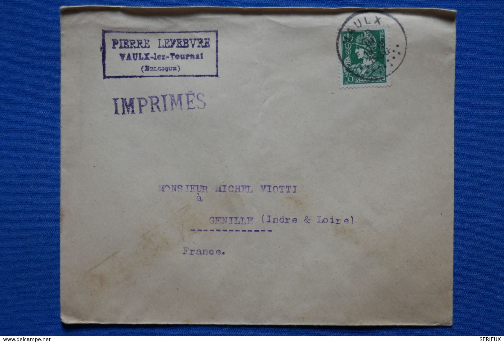 U6 BELGIQUE BELLE LETTRE   1936 IMPRIMES  PETIT BUREAU VAULX POUR GENILLE FRANCE + AFFRANC. INTERESSANT - 1929-1937 Heraldieke Leeuw