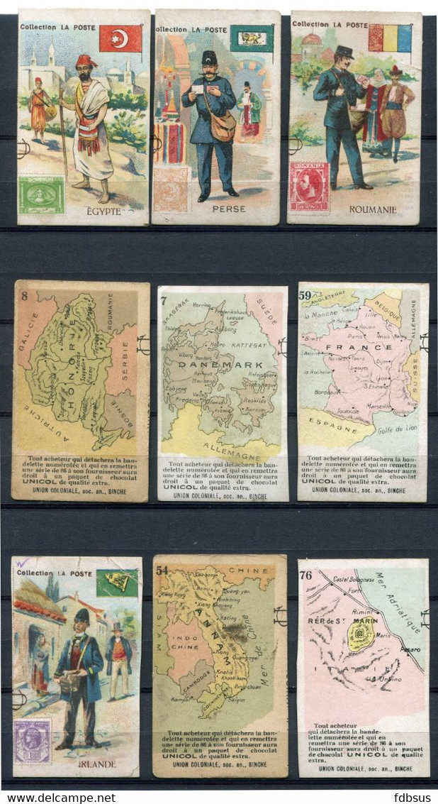 85 Stuks Cartes Collection La Poste -  Recto Facteurs - Verso Atlas - UNICOL Chocolat - Union Coloniale Soc. An. BINCHE - Andere & Zonder Classificatie